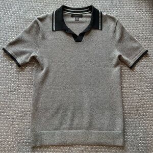 Banana Republic Gray and Black Polo Shirt with Knit Fabric